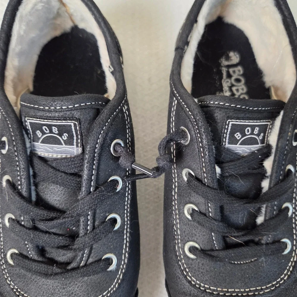 BOBS from Skechers B Cute Clean Life Black Faux Fur Lined Sneakers 7.5 113836